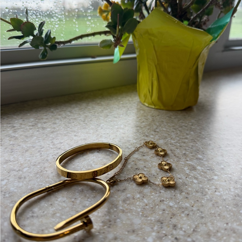 Gold Women's Bracelet Set - Designer Style 3 piece stack